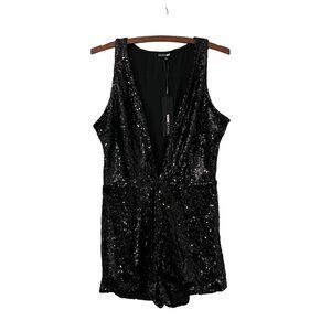 Fashionnova Black Sequin Deep Vneck Sleeveless Holiday Event Romper Size XL NEW